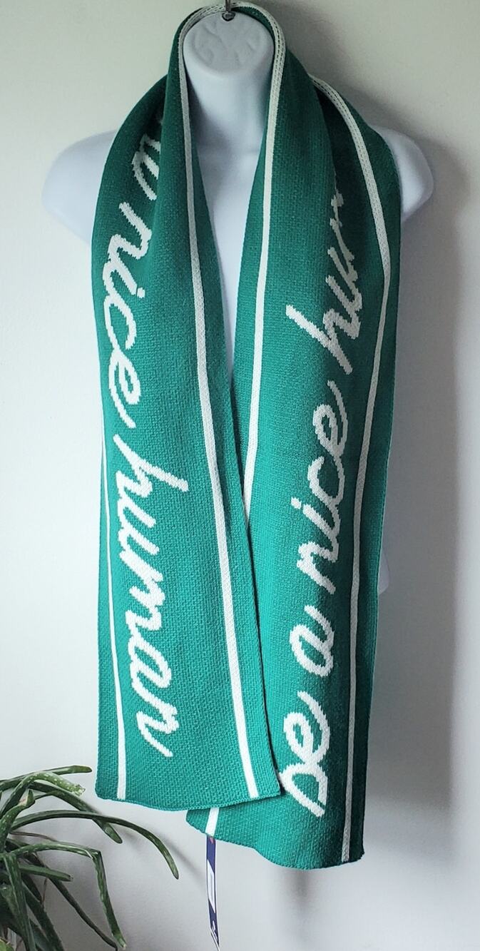 Noise NWT Green Be a Nuce Human Scarf Unisex Size Festive Fun Statement